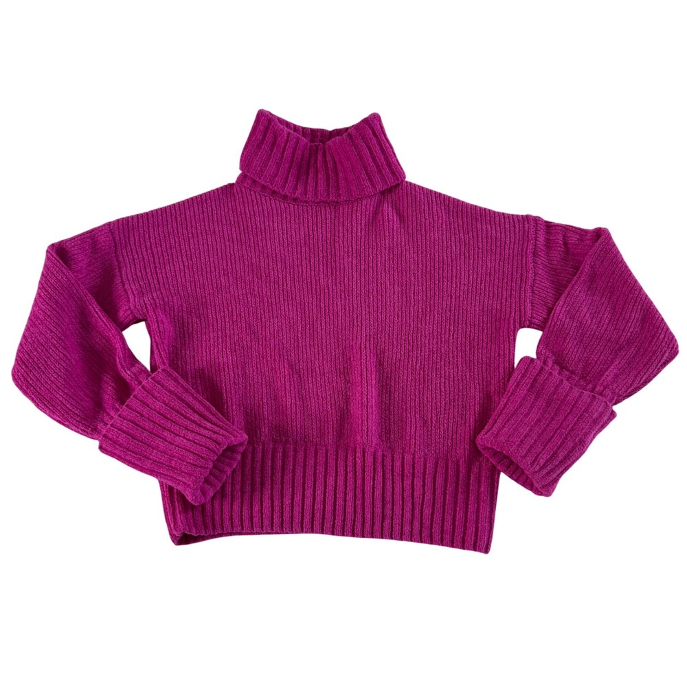 Pink Rose Women XS‎ Magenta Pink Ribbed Chenille Turtleneck Cropped Sweater